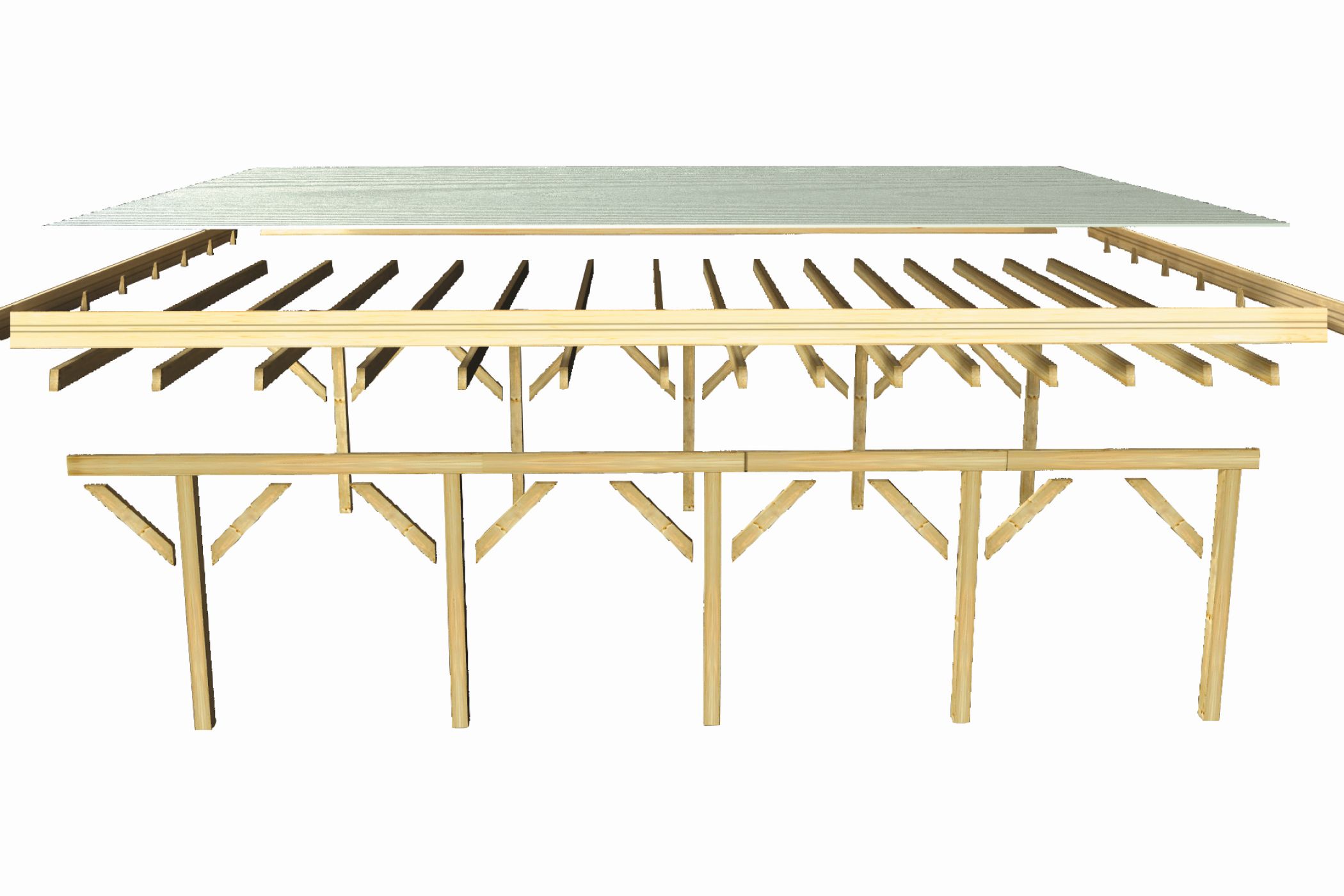 Einzelcarport Classic 2 mit Stahl Dach einem Einfahrtsbogen und Geräteraum / Lagerabverkauf