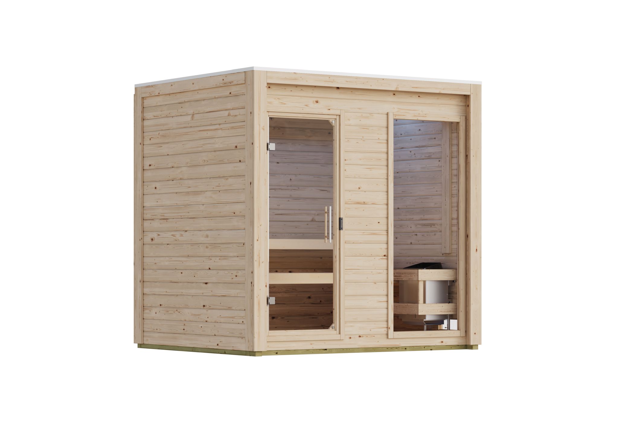 Holzsauna, Sauna, Außenbereich, Holzlatten, Glasfront