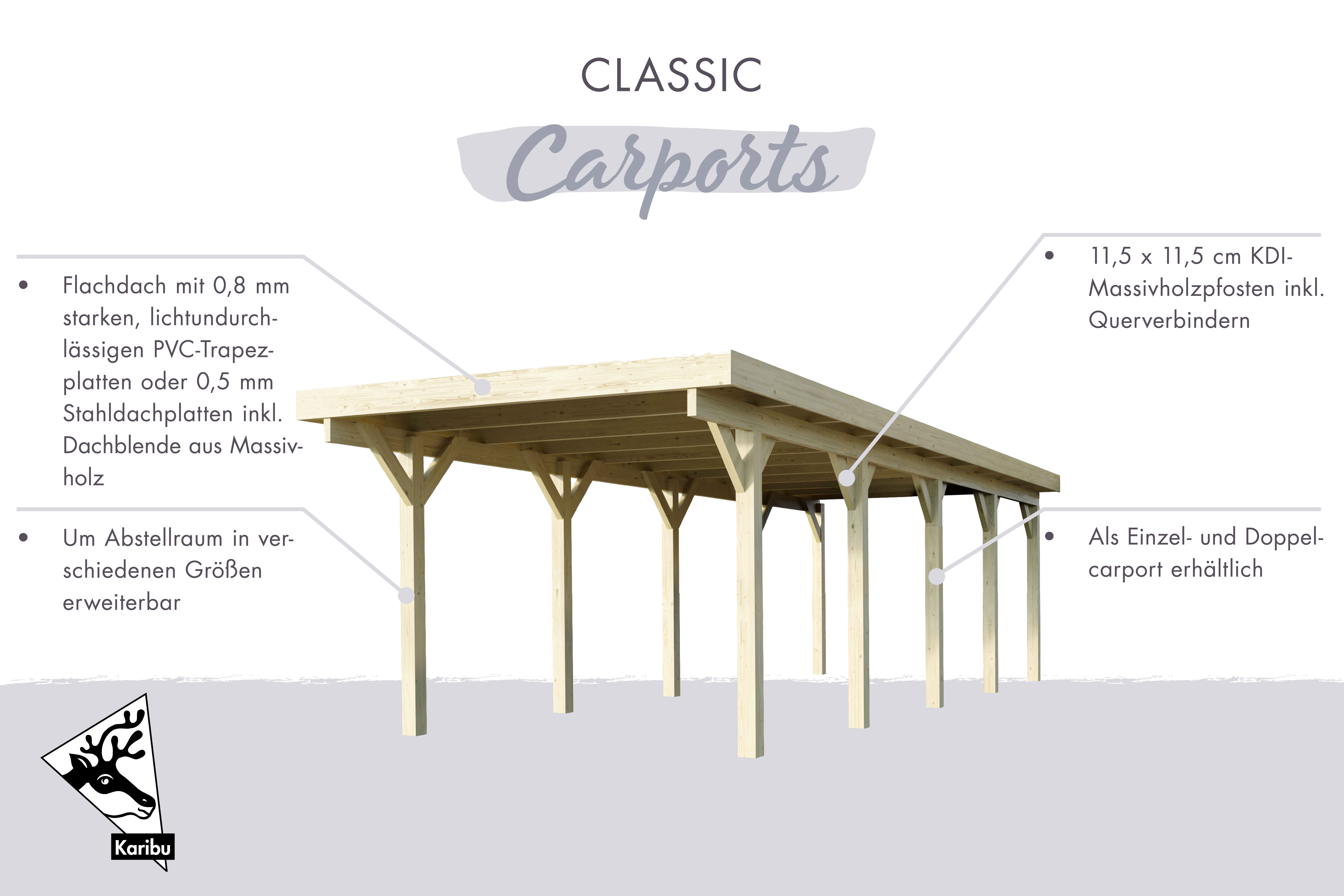 Einzelcarport Classic 2 mit Stahl Dach einem Einfahrtsbogen und Geräteraum / Lagerabverkauf
