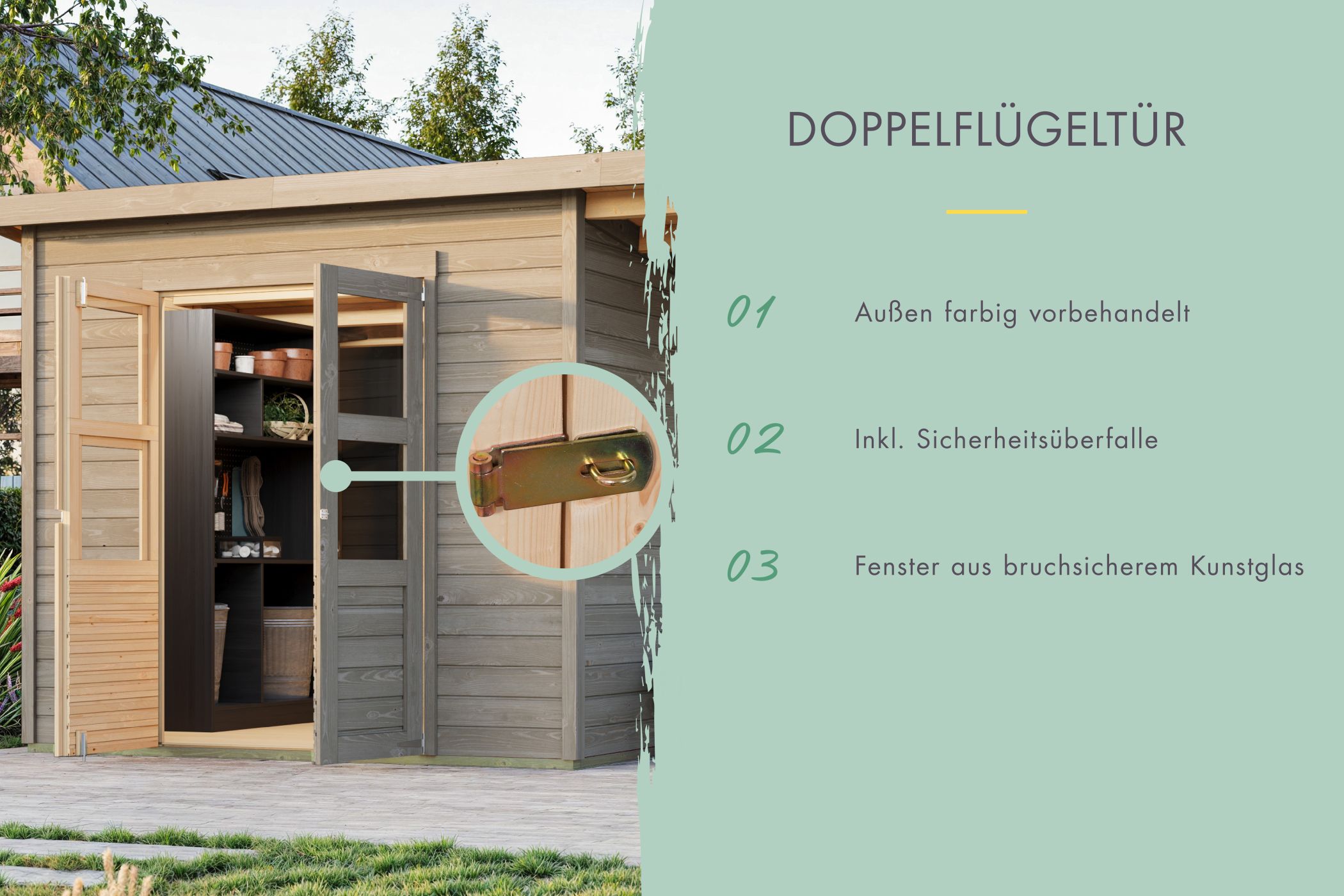 Gartenhaus Merseburg 3 vorvergraut mit Anbaudach / Lagerabverkauf