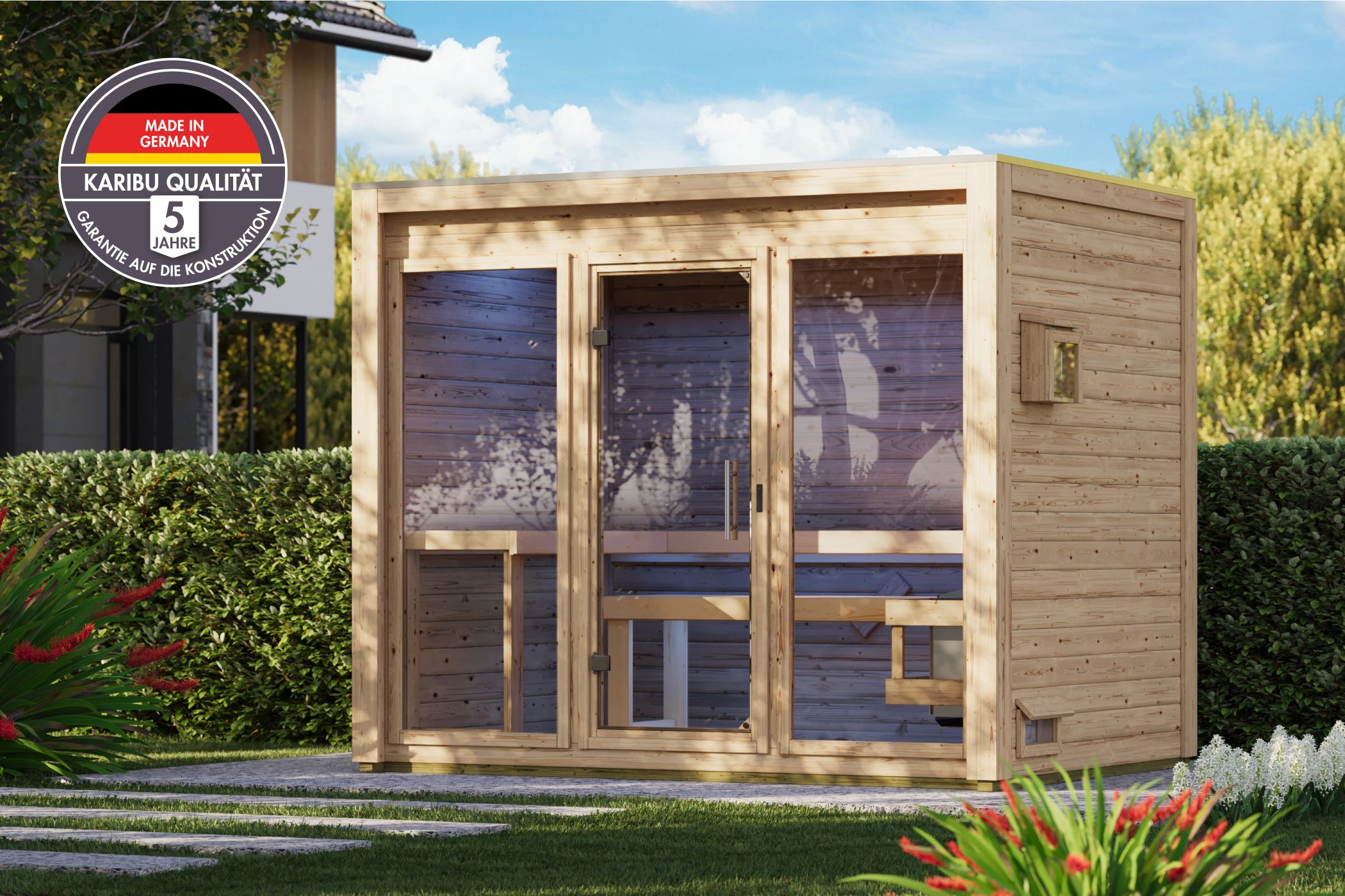Holzhaus, Wellness-Sauna, Sauna, Garten, Glasfront