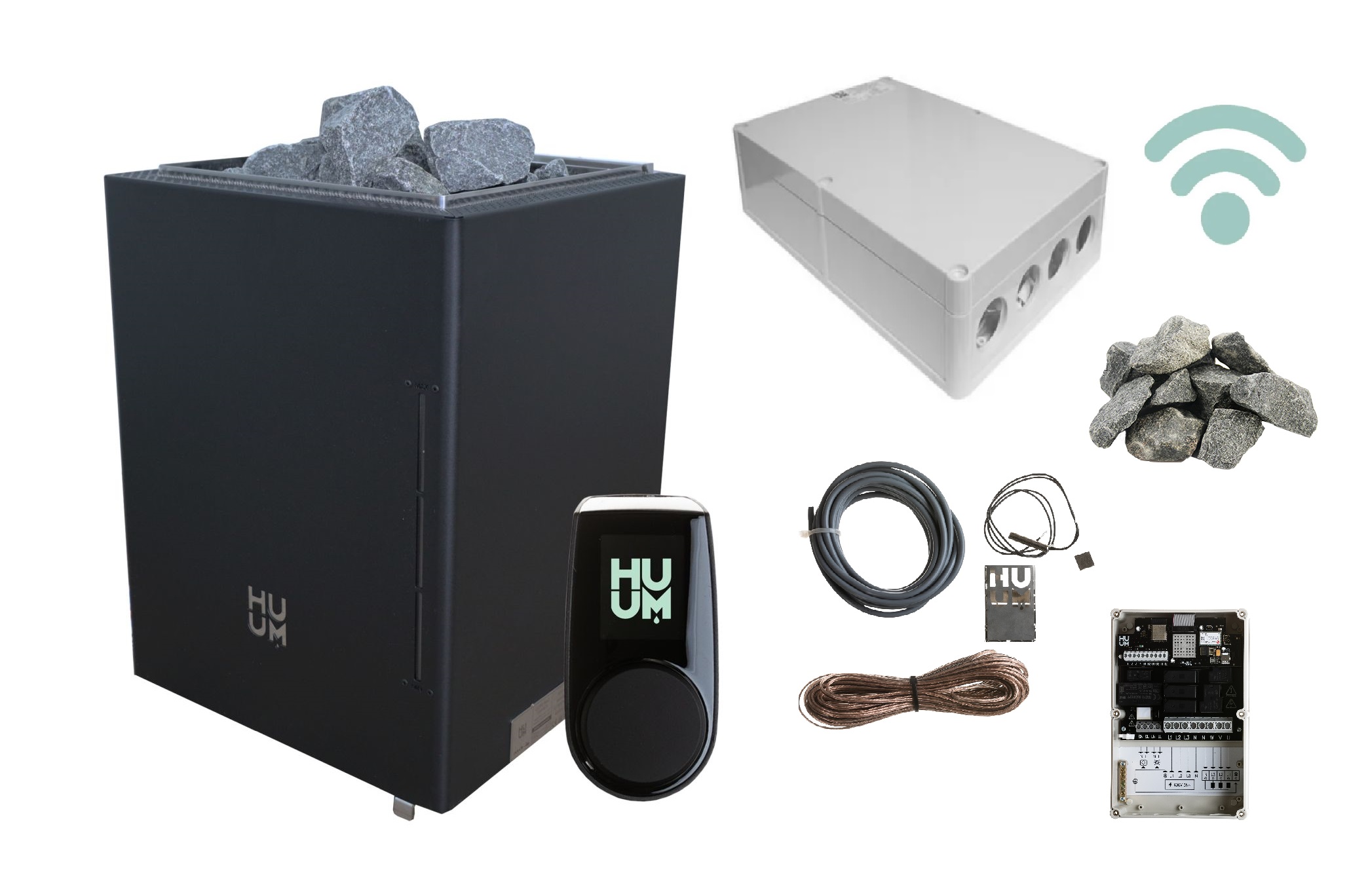PREMIUM Saunaofen HUUM CORE Wall COMBI 9 kW BIO-Ofen + Steuergerät HUUM "UKU WIFI" mit App Steuerung