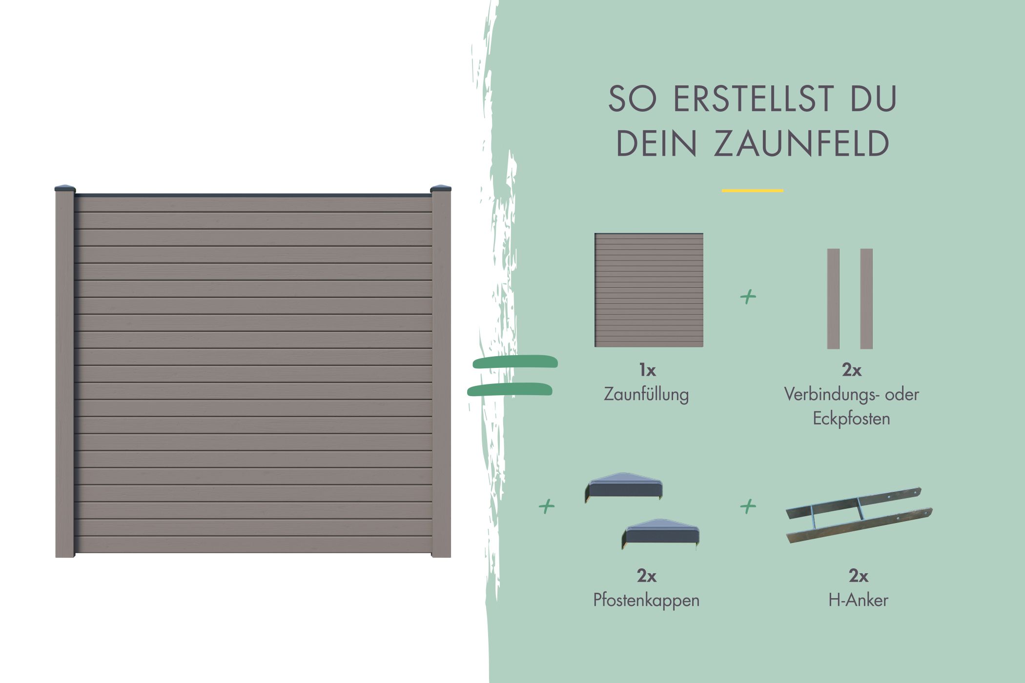 Sichtschutzzaun Zaunfüllung (ohne Zubehör) terragrau / Zaunfeld 180 x 186 cm