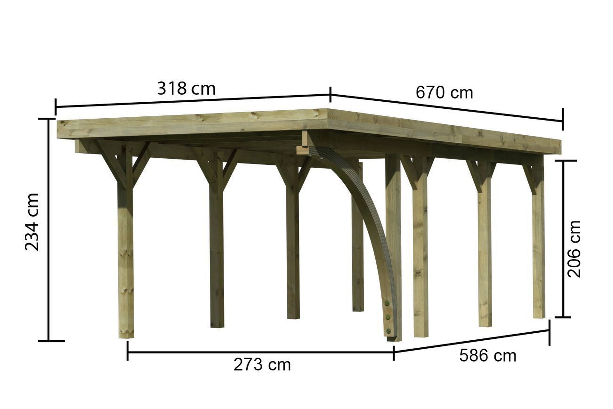 Einzelcarport Classic 2 mit Stahl Dach einem Einfahrtsbogen und Geräteraum / Lagerabverkauf