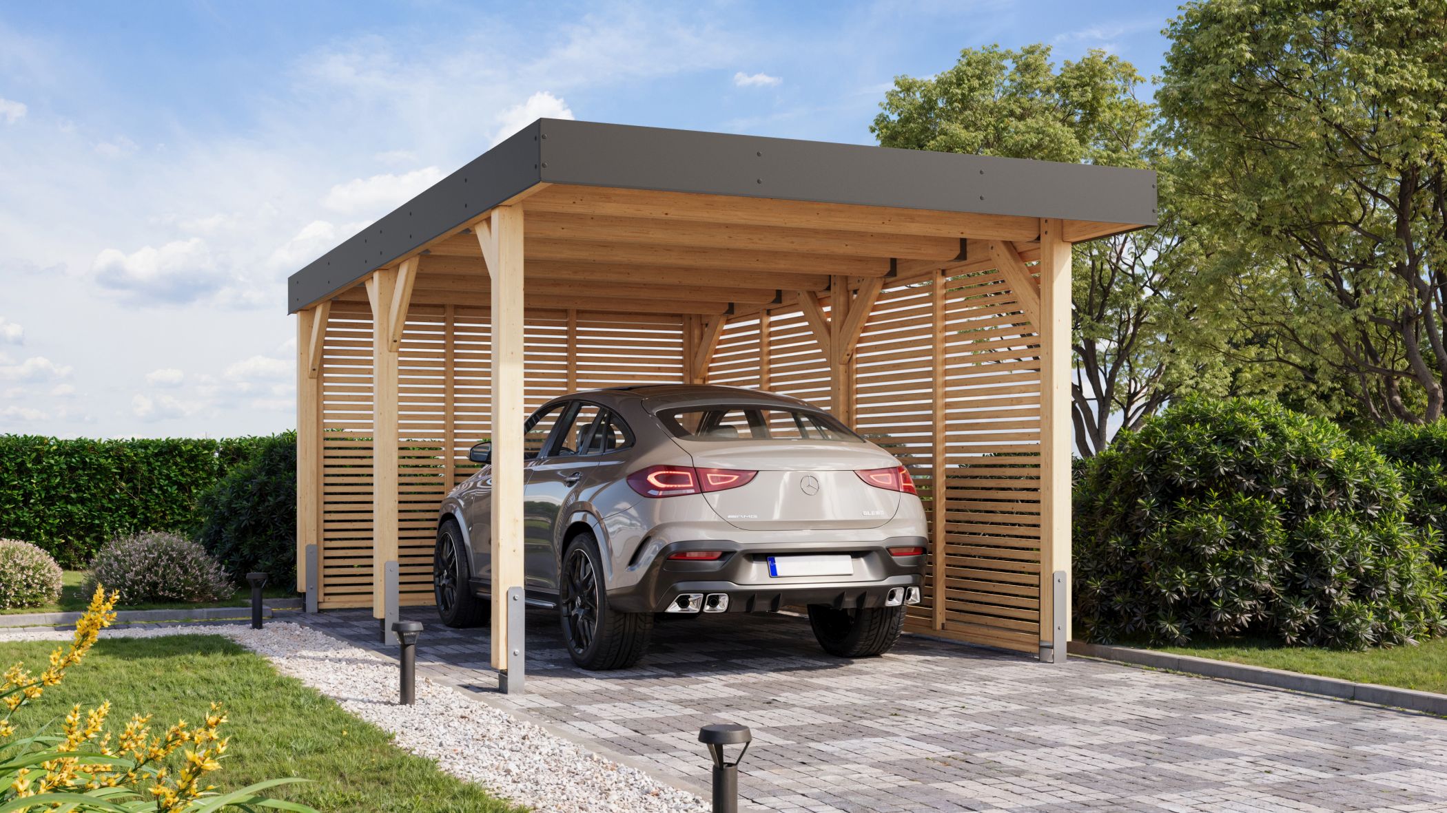 Einzelcarport Leimholz Karl inkl. Lamellenwände