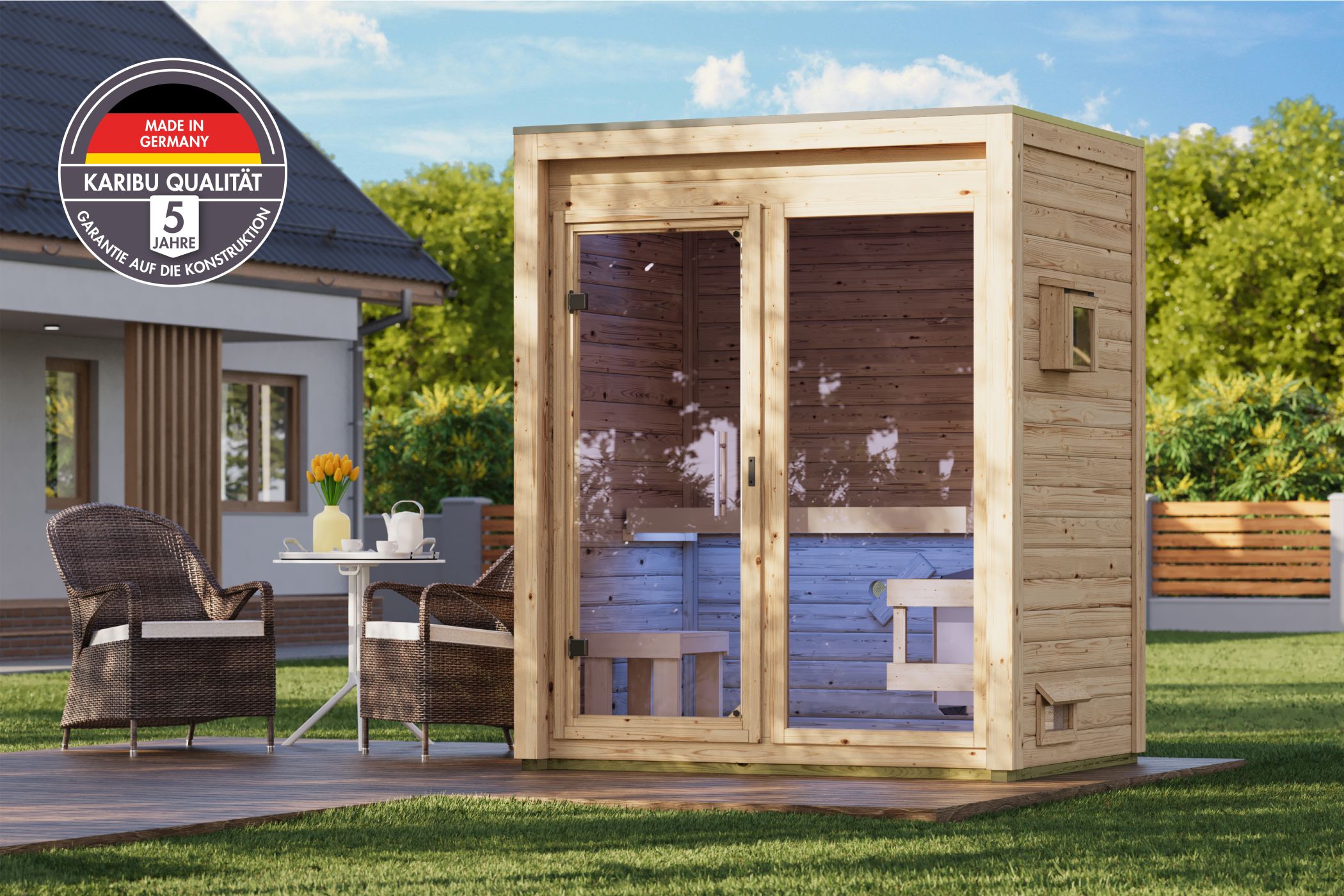 Sauna, Holz, Garten, Garten-Sauna, Glasfenster