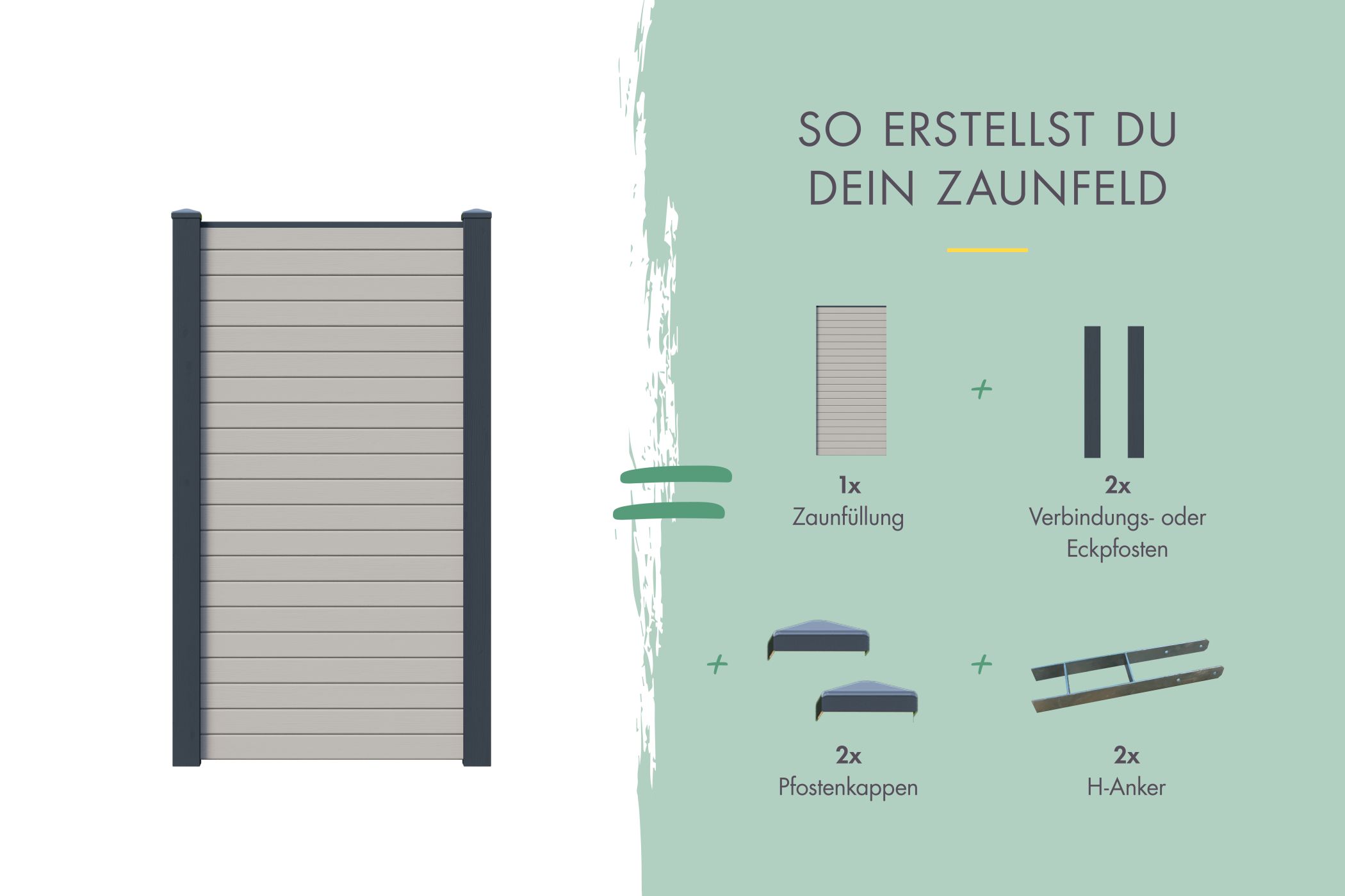 Sichtschutzzaun Zaunfüllung (ohne Zubehör) lichtgrau / Zaunfeld 90 x 186 cm