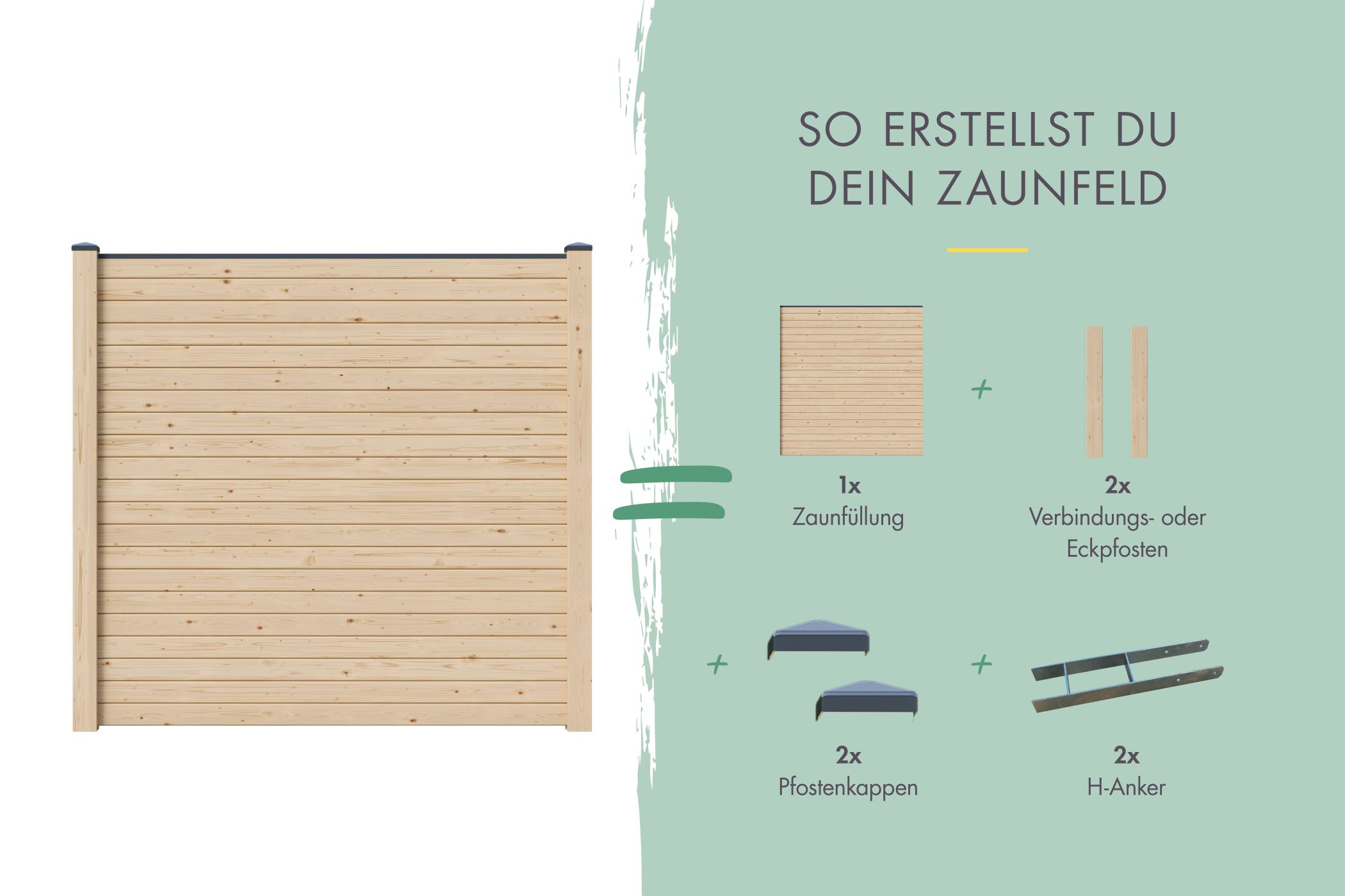 Sichtschutzzaun Zaunfüllung (ohne Zubehör) naturbelassen / Zaunfeld 180 x 186 cm