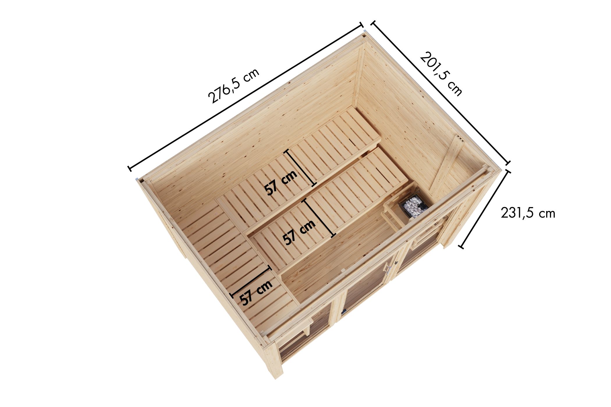 Holzsauna, Saunahaus, Sitzbänke, Naturholz, Maße 231,5 cm