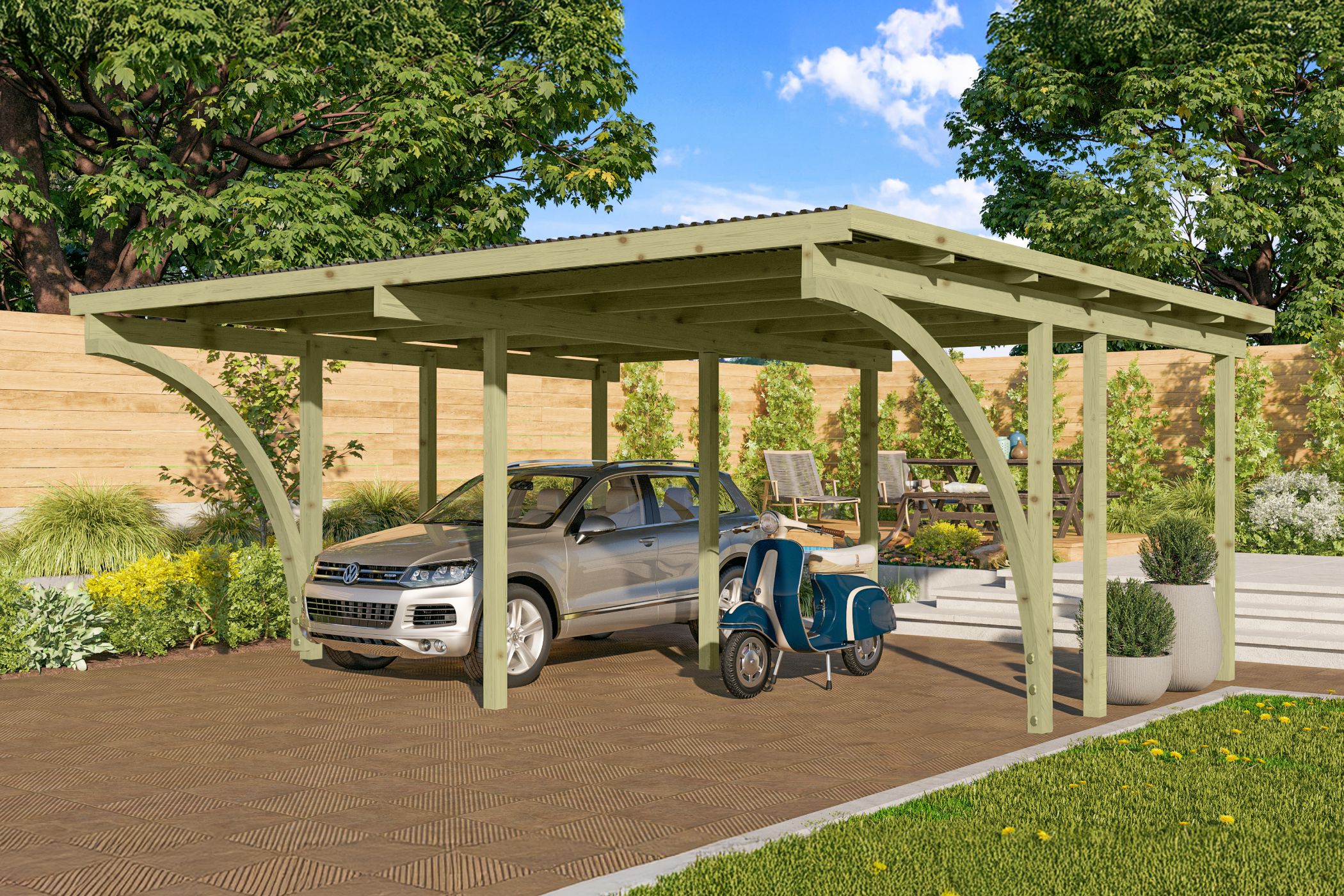 Wohnen, Veranda, Auto, Pergola, Pflanze