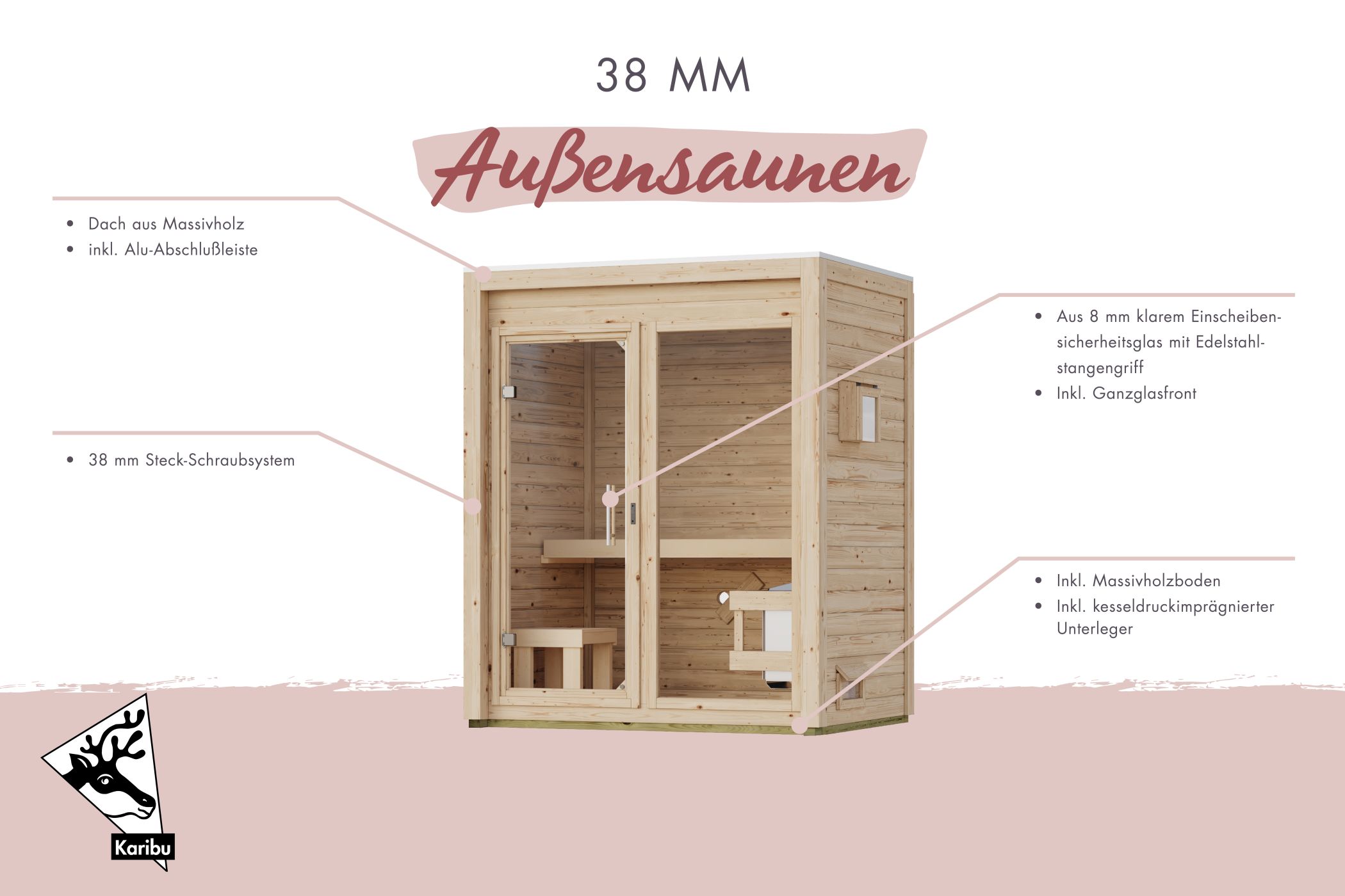 Sauna, Holz, Drei-Fensterfront, Glasfront, Massivholz