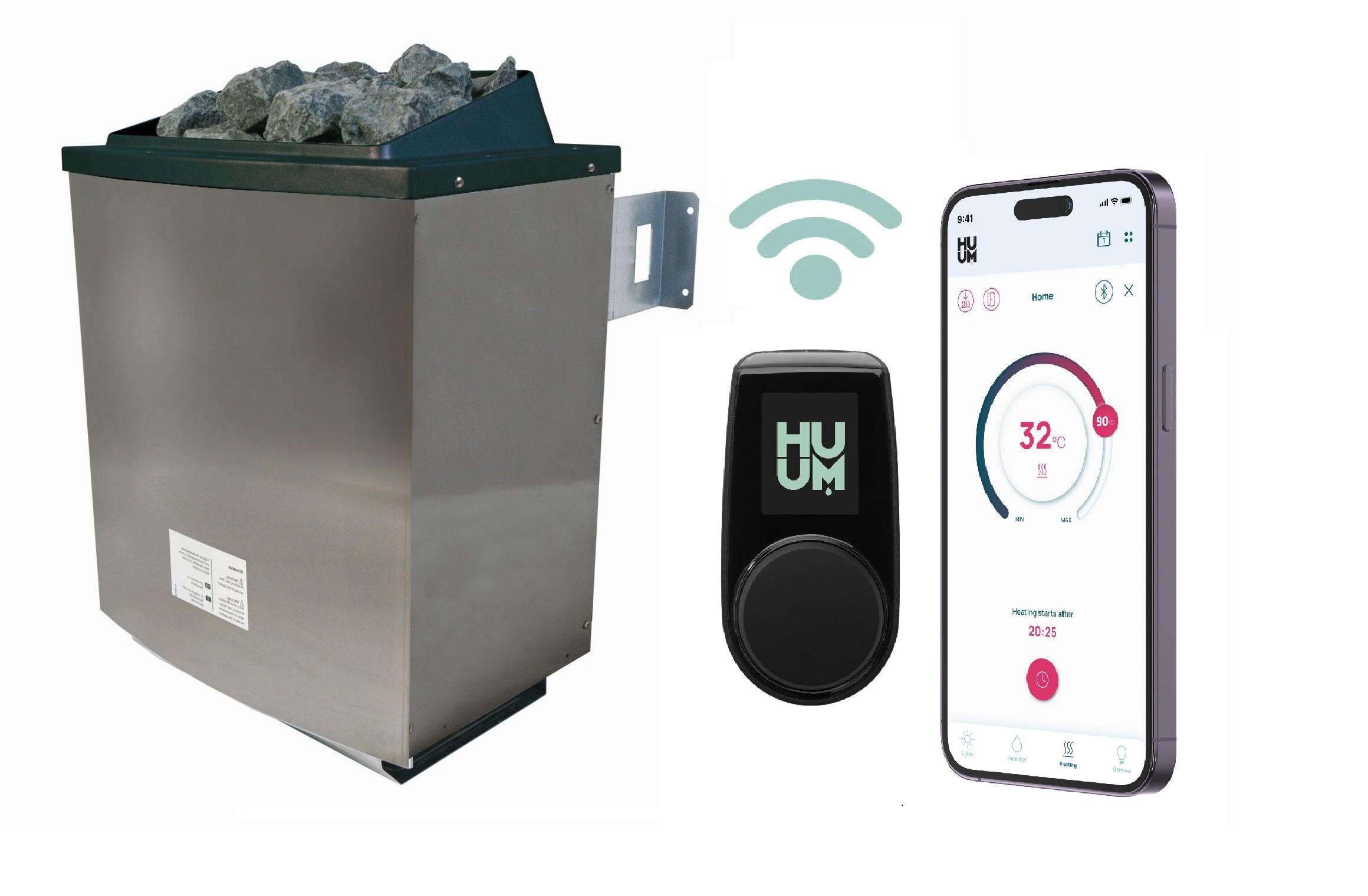 Sparset Saunaofen 9 kW finnisch + Steuergerät HUUM "UKU WIFI" mit App Steuerung
