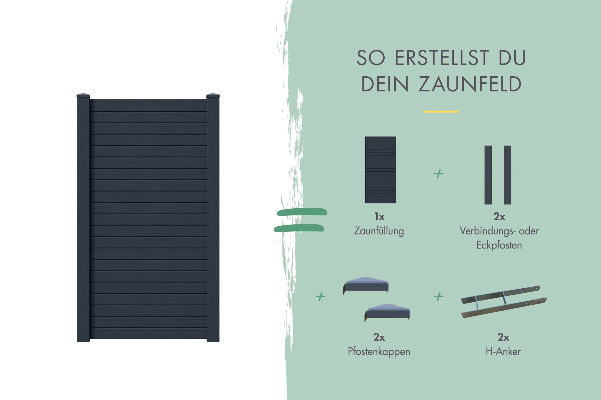 Sichtschutzzaun Zaunfüllung (ohne Zubehör) anthrazit / Zaunfeld 90 x 186 cm