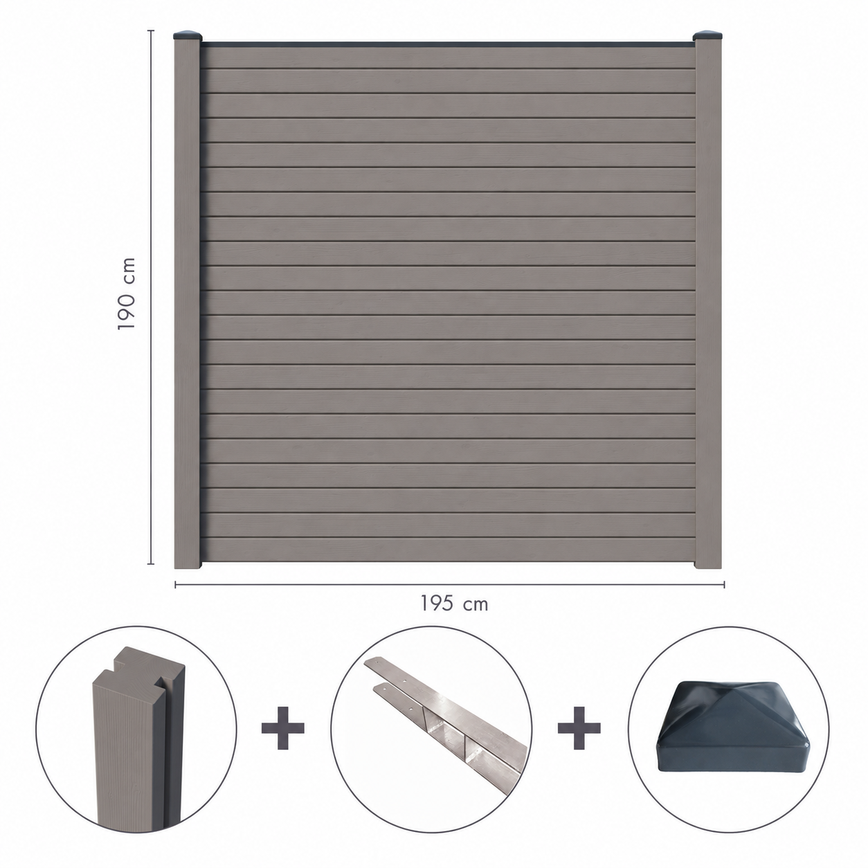 Sichtschutzzaun Komplettset terragrau / 1-10 Zaunfelder je 195 x 186 cm