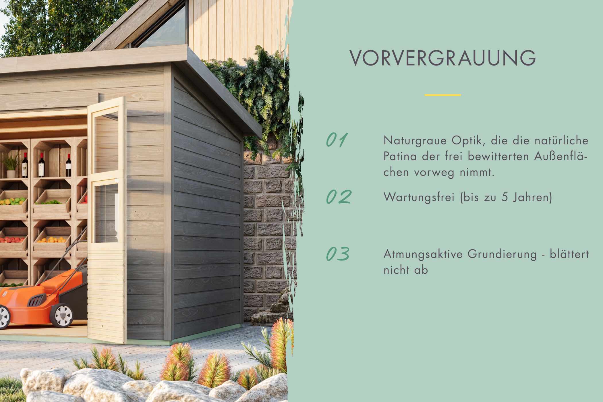 Gartenhaus Merseburg 3 vorvergraut mit Anbaudach / Lagerabverkauf