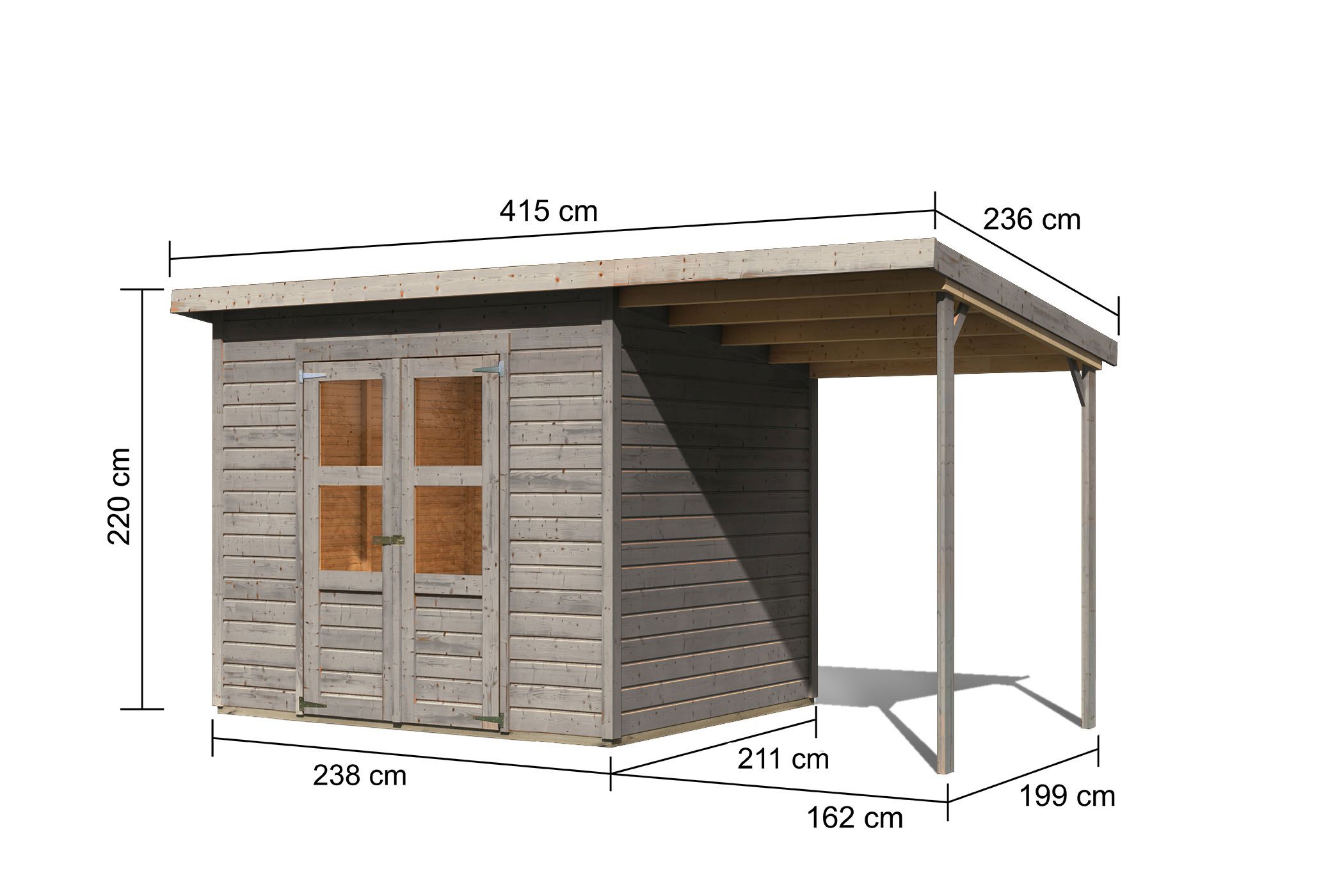 Gartenhaus Merseburg 5 vorvergraut mit Anbaudach / Lagerabverkauf